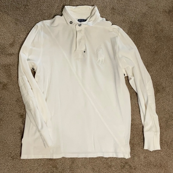 Polo - White color block long sleeve Large - Picture 1 of 6
